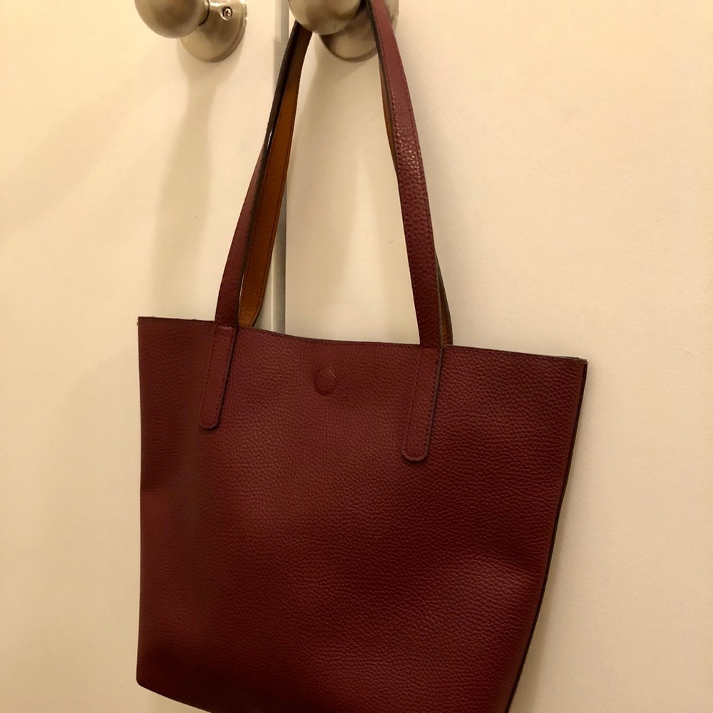 Oxblood Faux Leather Tote
